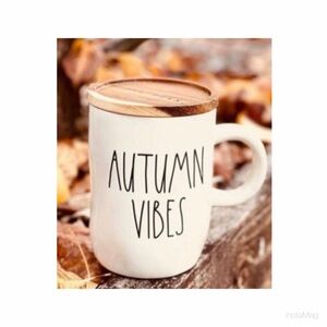 NEW Rae Dunn Autumn Vibes Mug With Wooden Lid Coaster
